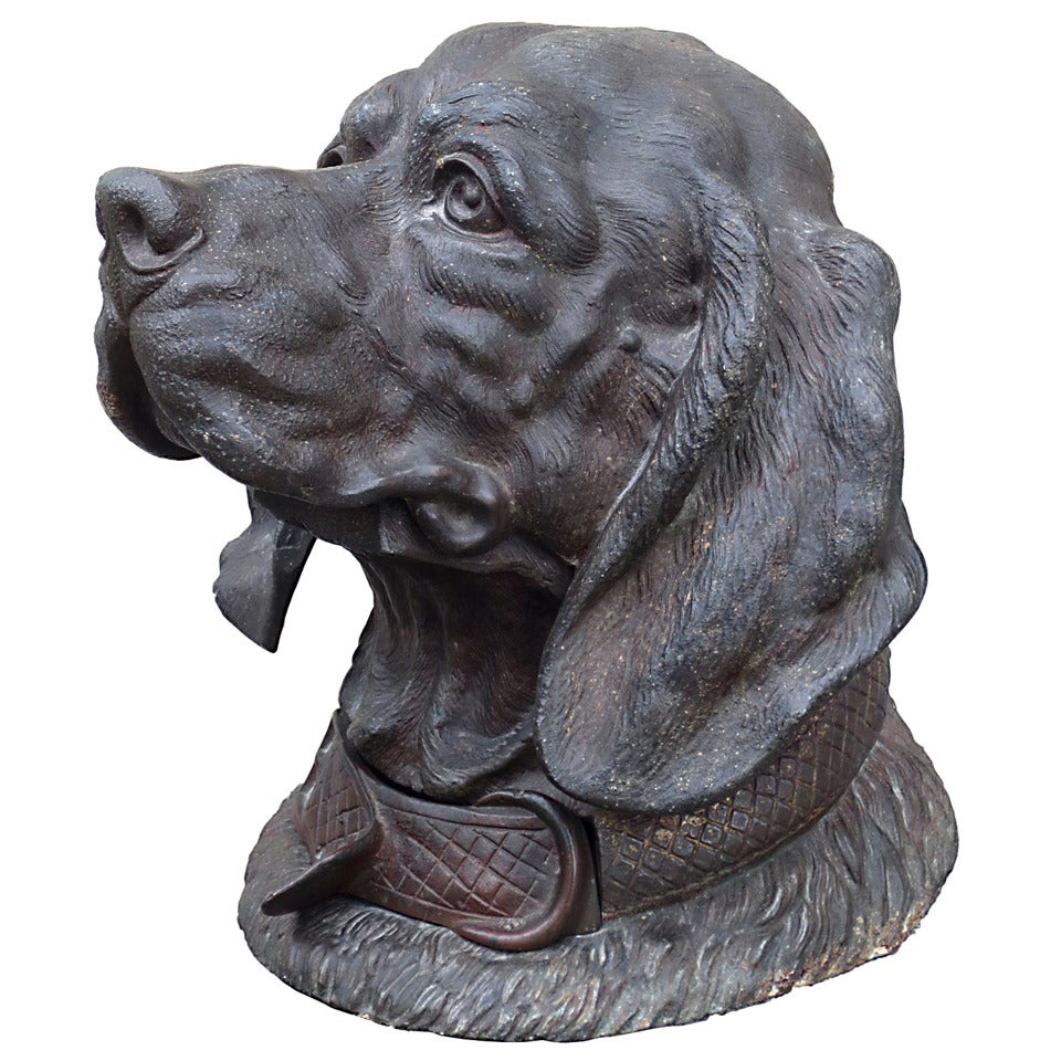 19th Century Large Patinated Metal Dog Inkwell