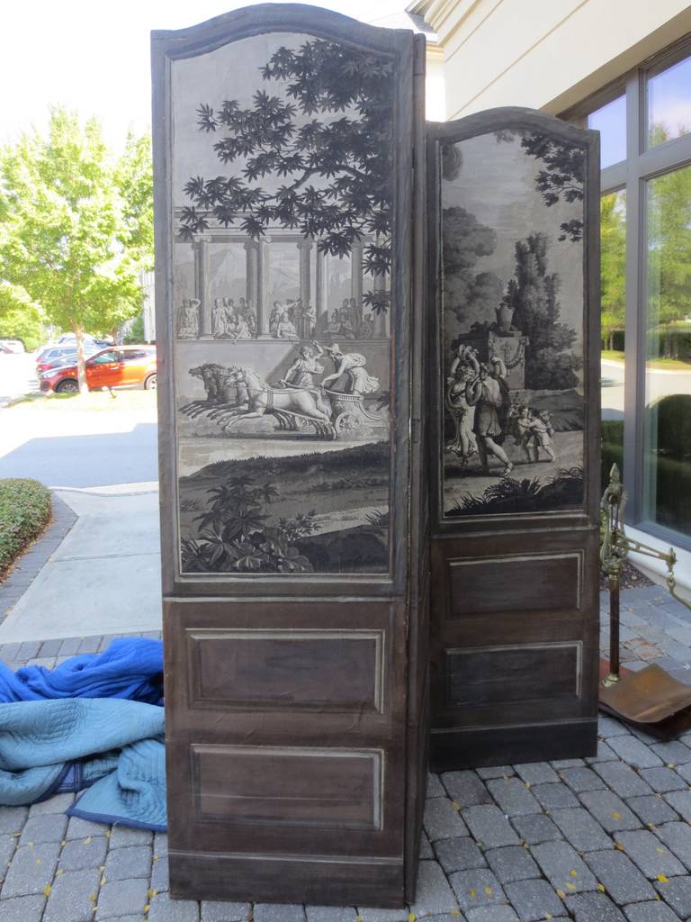 19th century neoclassical wallpaper paneled screen in grisaille possibly Dufour.