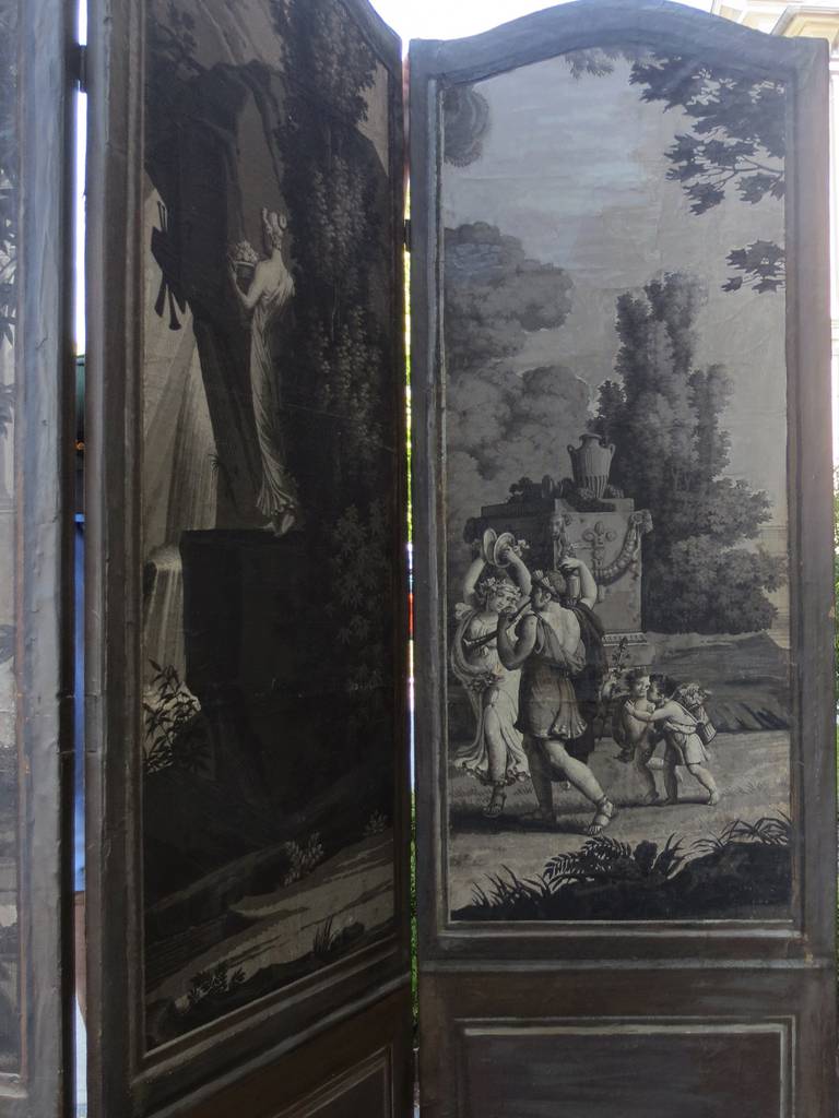 19th Century Neoclassical Wallpaper Paneled Screen in Grisaille, Possibly Dufour 1