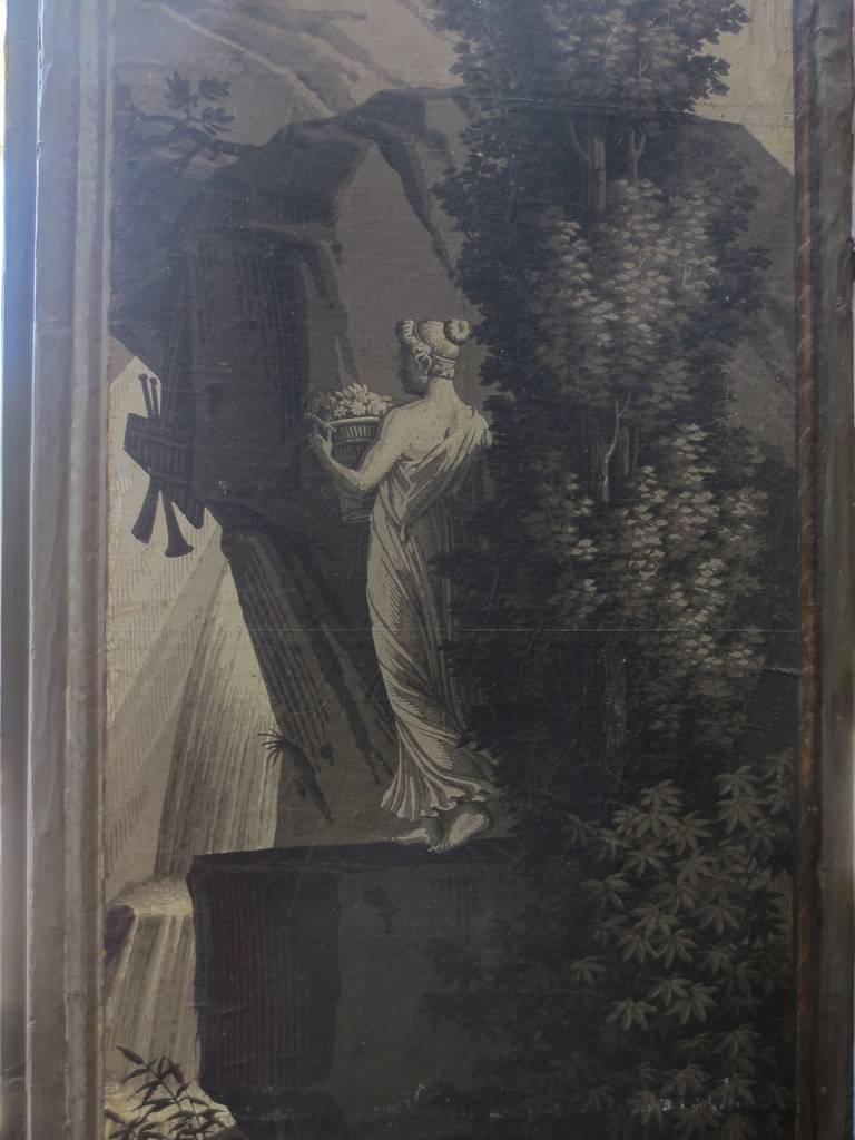 19th Century Neoclassical Wallpaper Paneled Screen in Grisaille, Possibly Dufour 2
