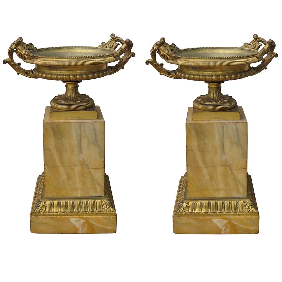 Pair Of 19thc French Marble & Bronze Coupes For Sale
