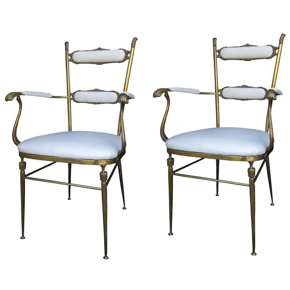 Pair of Mid-20th Century Italian Brass Chairs by Chiavari, circa 1950