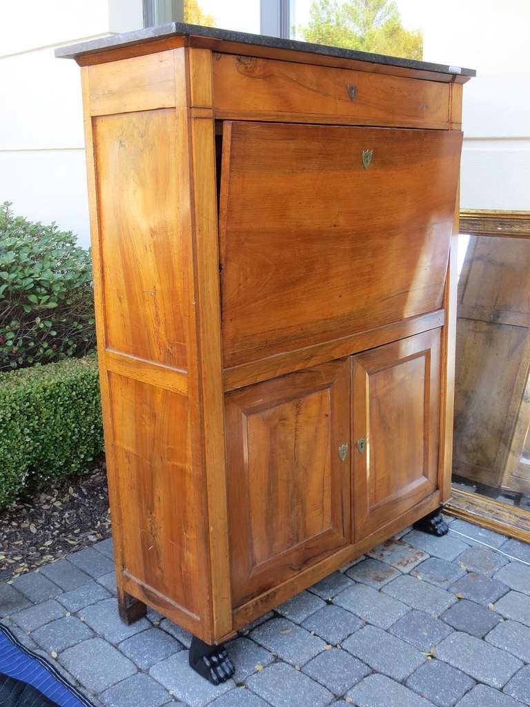 19th Century French Neoclassical Fruitwood Secretary Abattant with Marble Top