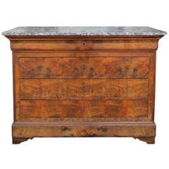 19thc French Walnut Louis Philippe Chest With Four Drawers & Marble Top