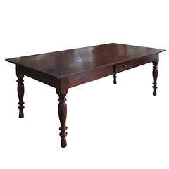 19thc American Two-Board Walnut Dining Table with One Drawer