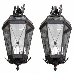 Pair of 20th Century Regency Style Metal & Glass Wall Lanterns