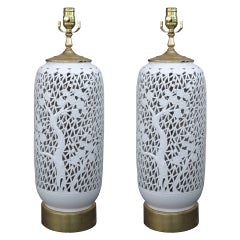 Pair of Early 20th Century Reticulated Oriental Lamps on Custom Bases
