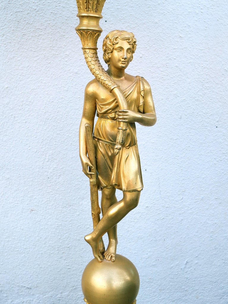 Pair of 19th Century Charles X Gilt Bronze Figural Ormolu Candelabra In Good Condition For Sale In Atlanta, GA