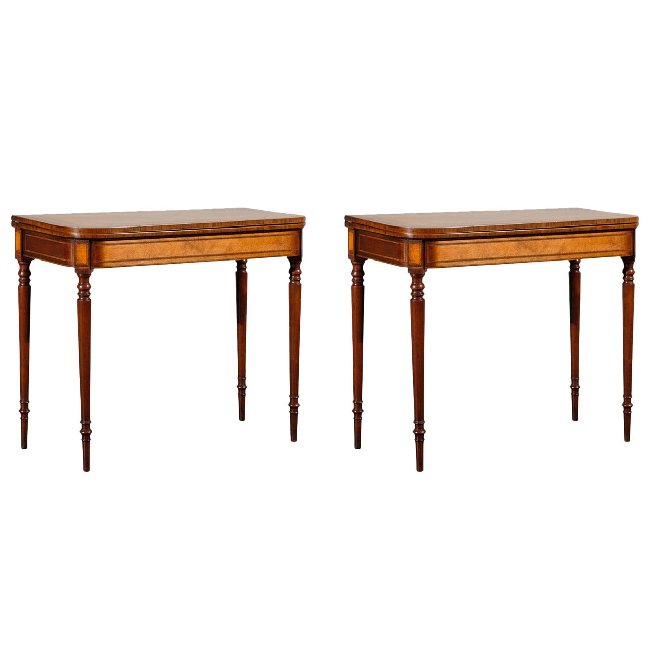 Pair of 19th Century Georgian Style Yew Wood Flip-Top Game Table