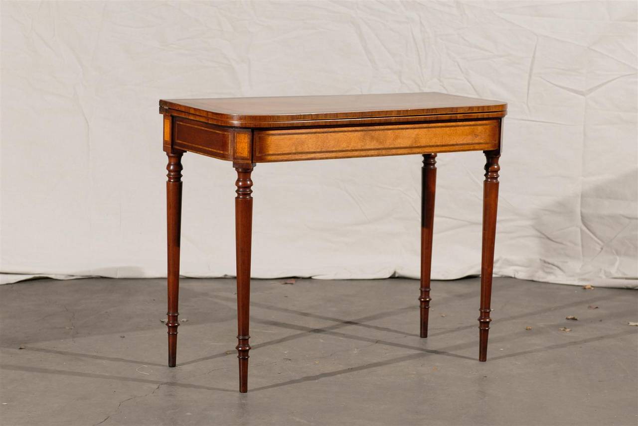 Pair of 19th century Georgian style yew wood flip-top game table.