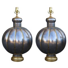 Pair of 20th Century Ovoid Shaped Metal Lamps on Custom Lamps