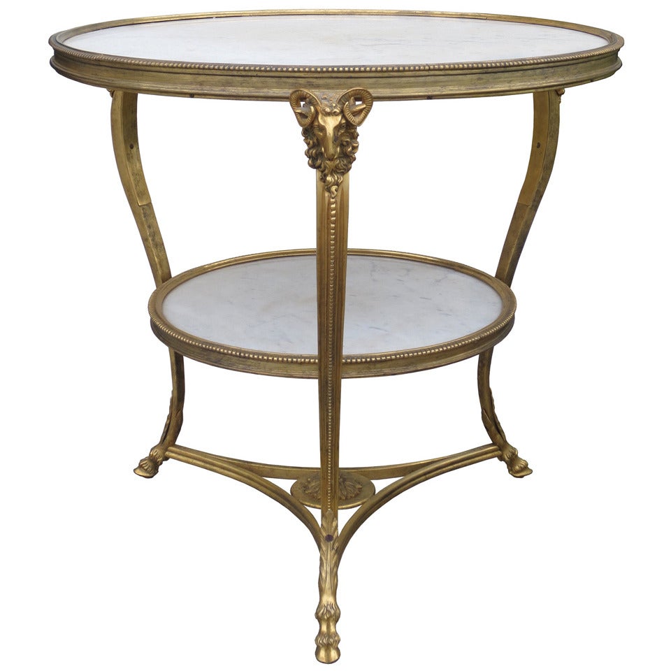 Table guéridon de style Louis XVI du 20ème siècle en marbre et bronze doré