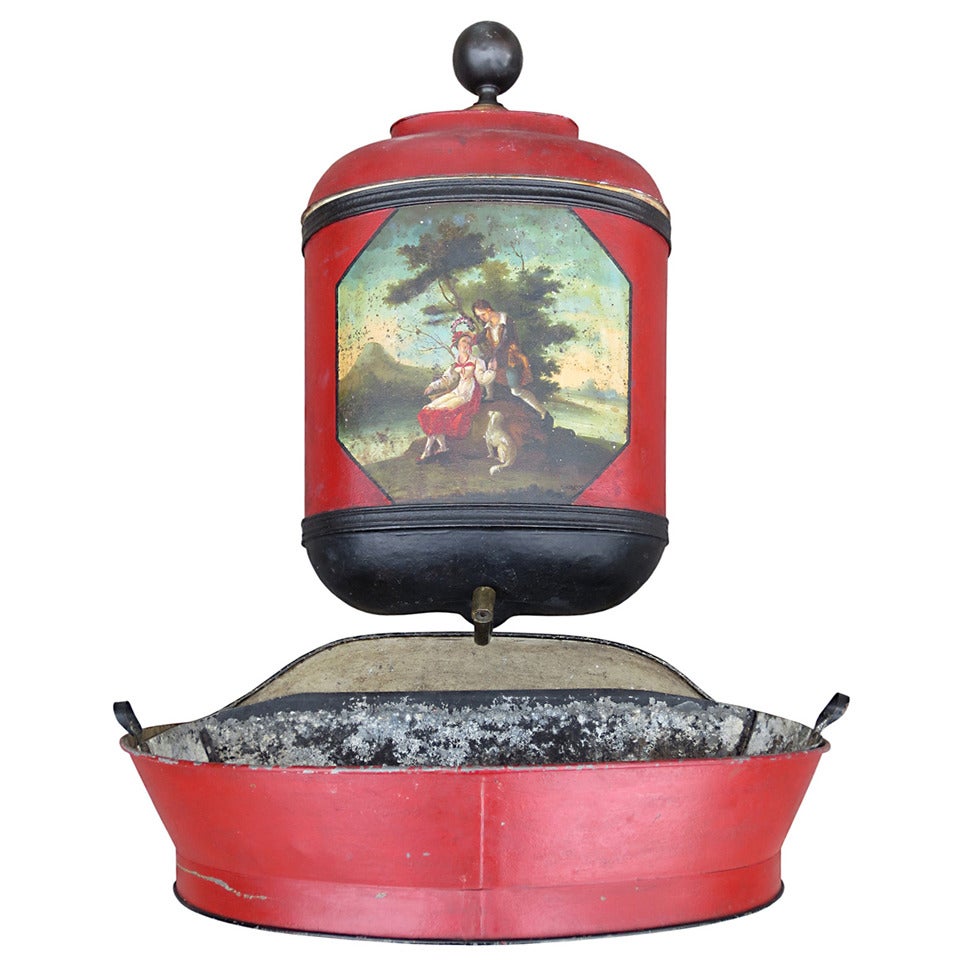 19th Century French Three-Piece Red Tole Lavabo For Sale