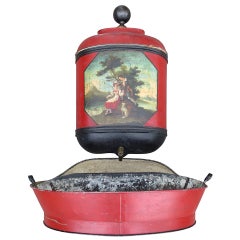 19th Century French Three-Piece Red Tole Lavabo