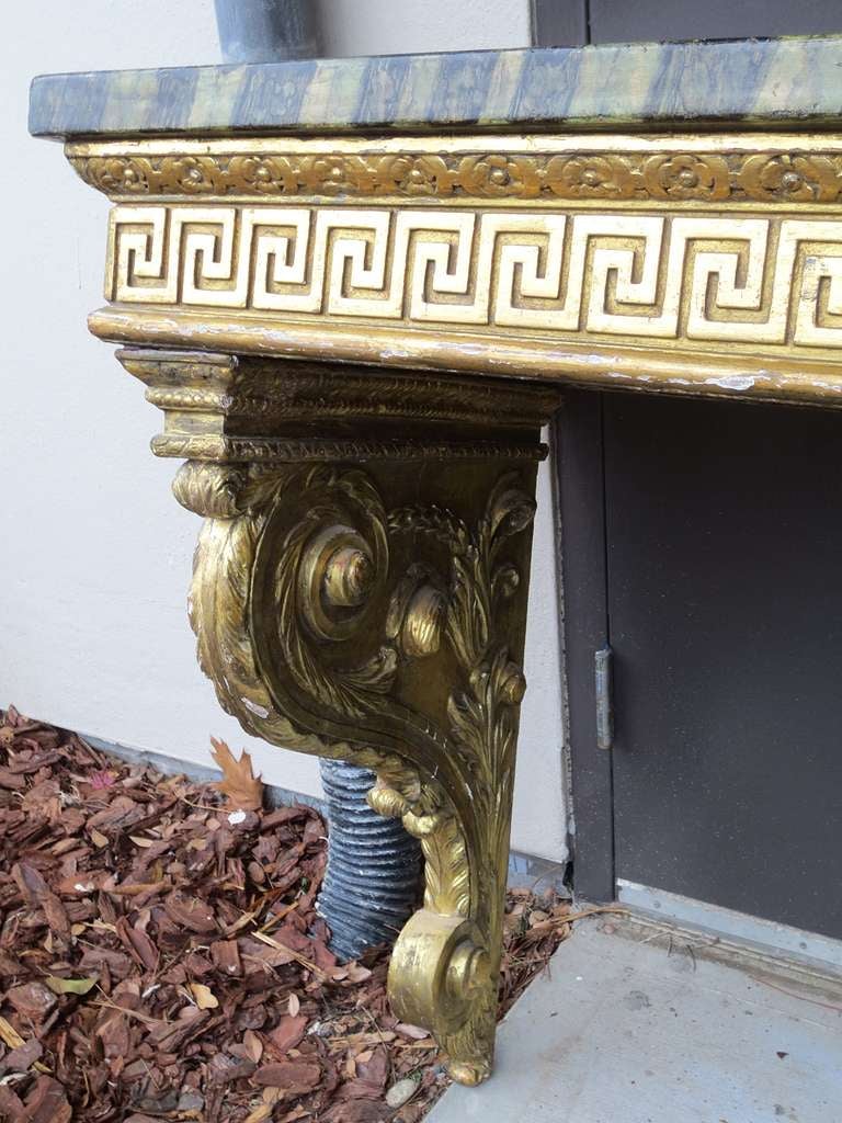 Pair of 18th century continental giltwood consoles.
 