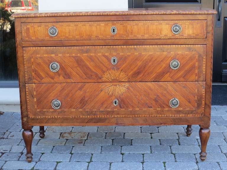 18th-19th Century Italian Commode With Sunflower Inlay