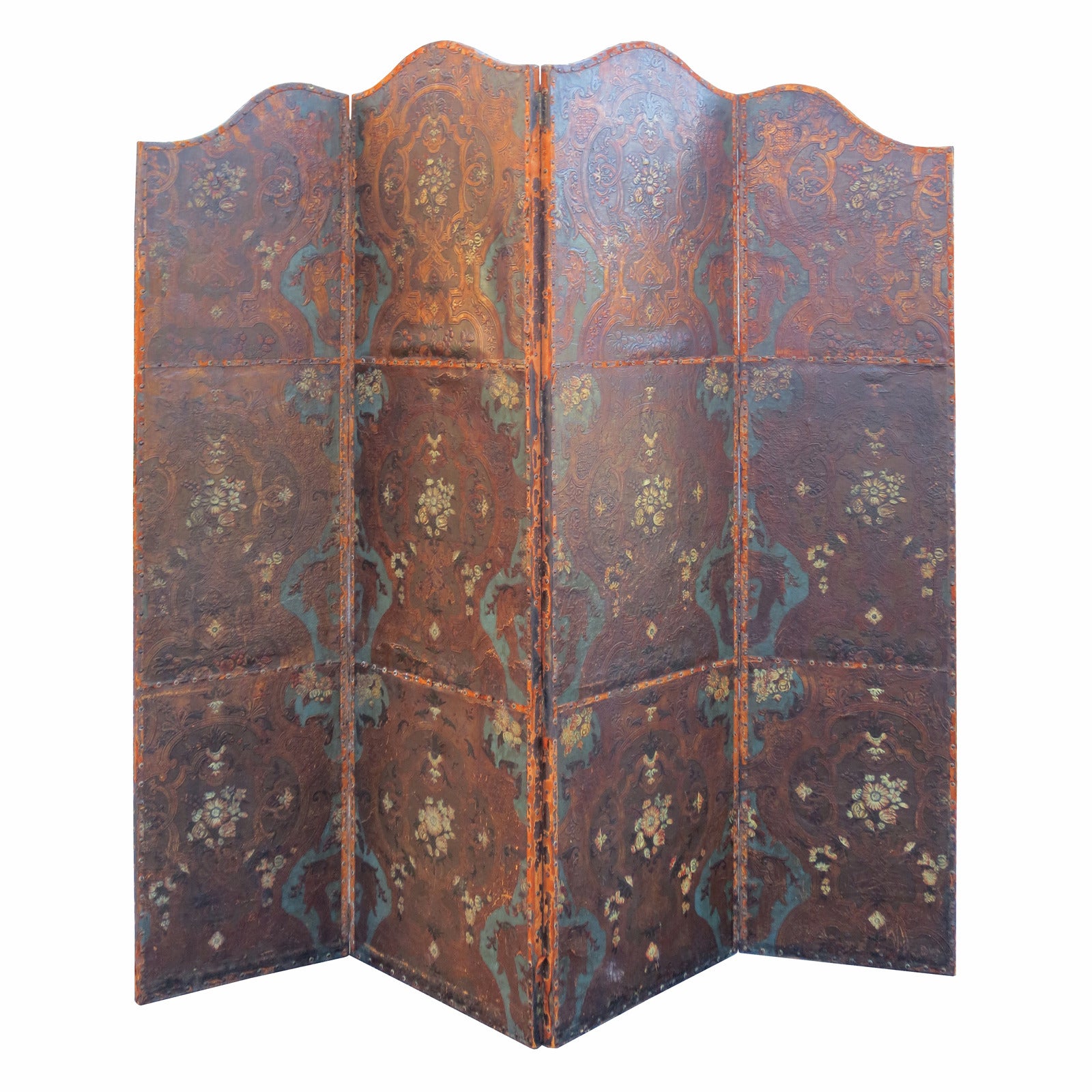 18th Century Venetian Style Embellished Leather Screen
