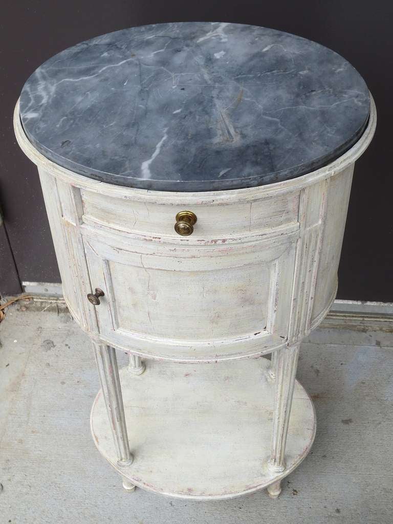 Pair of 19th/20th Century French Bedside Tables with Marble Tops & Interior In Good Condition In Atlanta, GA