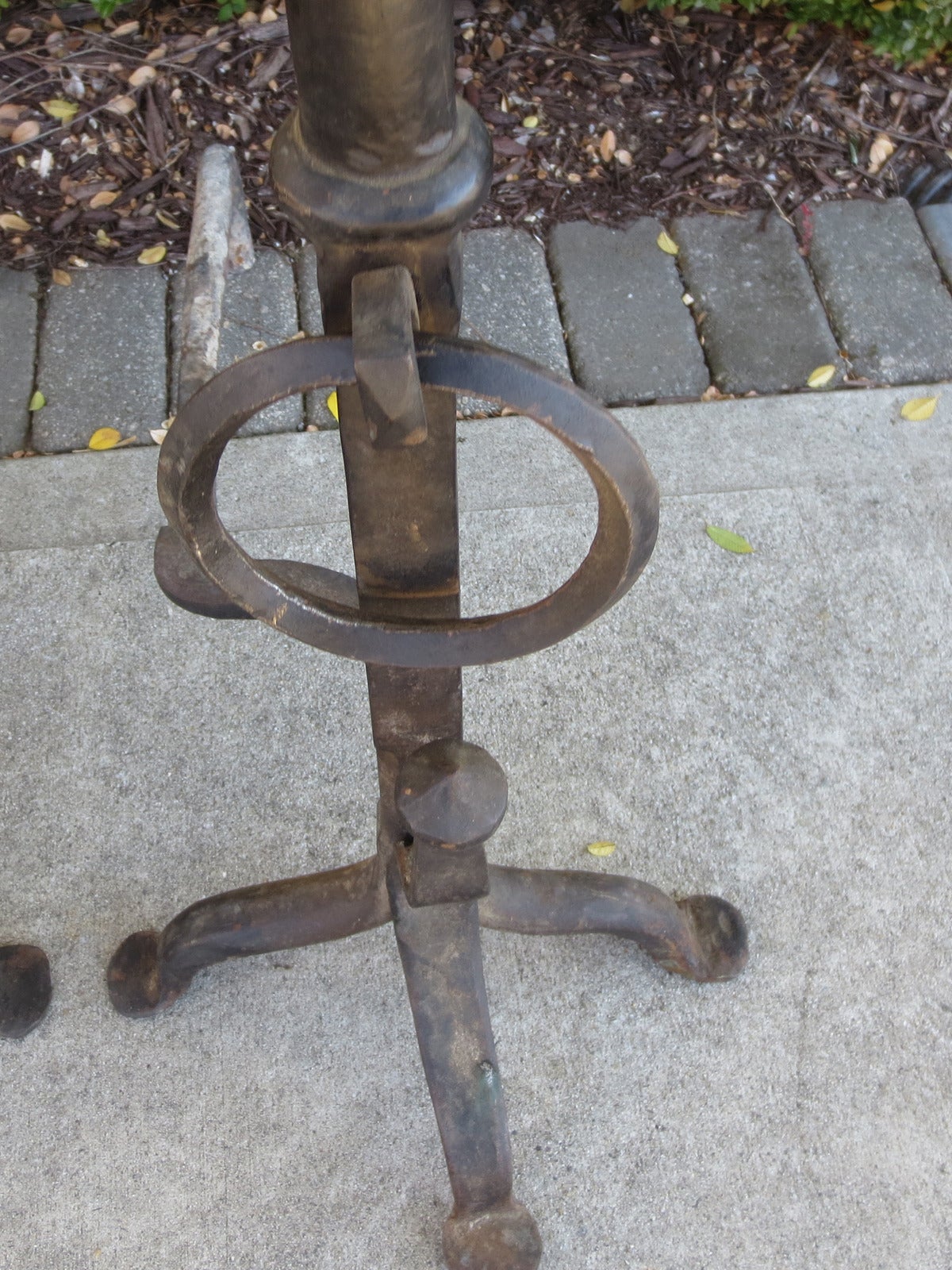 Pair of Late 19th-Early 20th Century Large Brass and Iron Andirons In Good Condition In Atlanta, GA