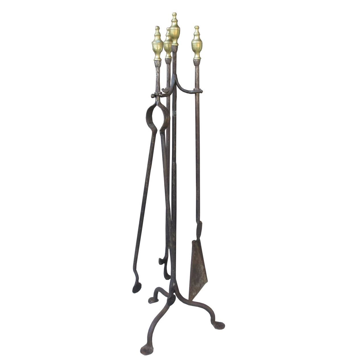 Pair of Late 19th-Early 20th Century Large Brass and Iron Andirons 1