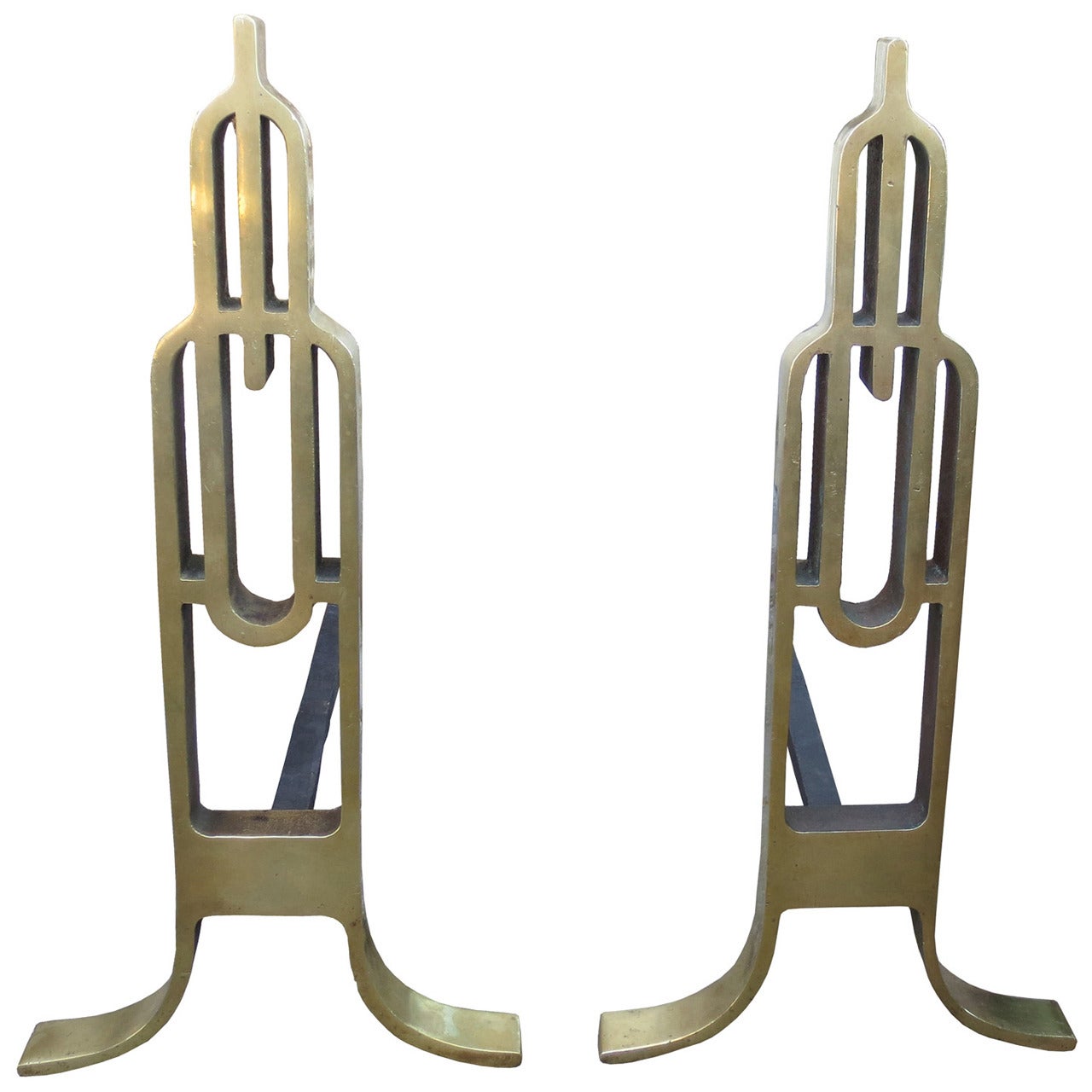 Pair of 20th Century Art Deco Skyscraper Andirons