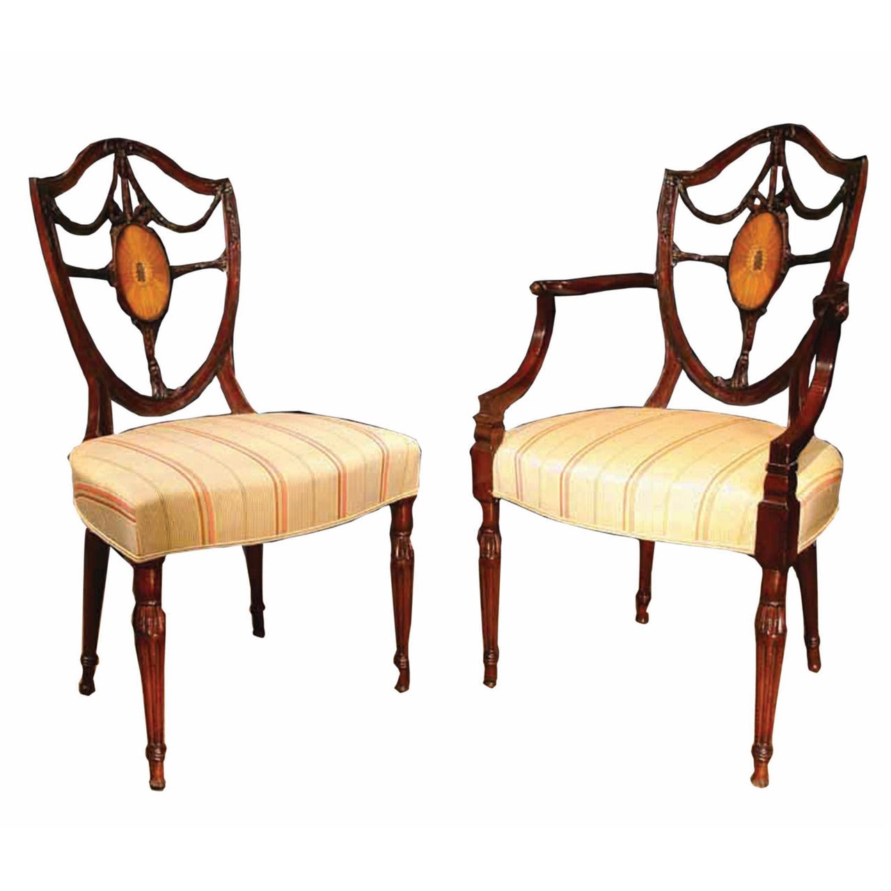 12 Hepplewhte Style Shield Back Dining Chairs, Late 19th Century