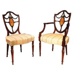 12 Hepplewhte Style Shield Back Dining Chairs, Late 19th Century