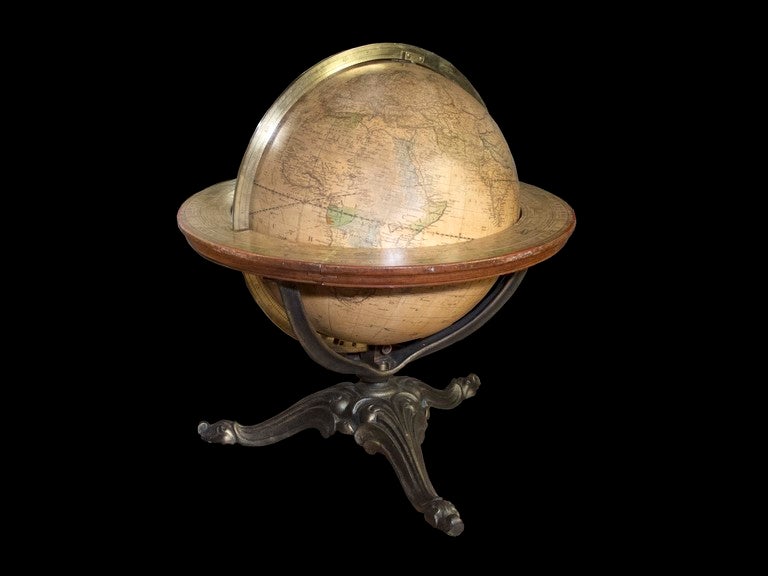 Terrestrial table globe with cartouche Joslin's Terrestrial globe. “Containing all the latest discoveries and geographical improvements, also the tracks of the most celebrated Circumnavigators.” Compiled from Smith's new England Globe, with