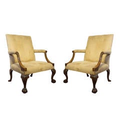 Pair of George III Style Mahogany Library Armchairs, Early 19th Century