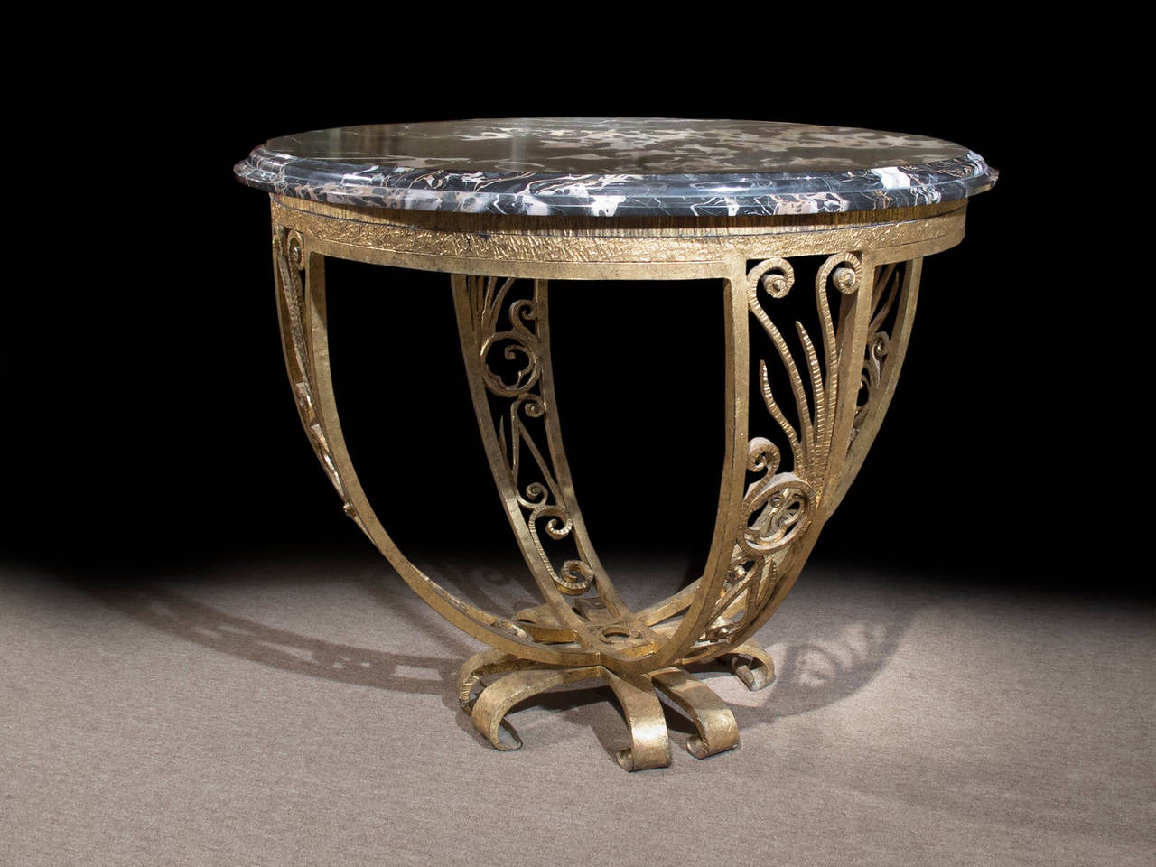 Art Deco Gilt Metal Table in the Manner of Edgar Brandt. Circa 1930