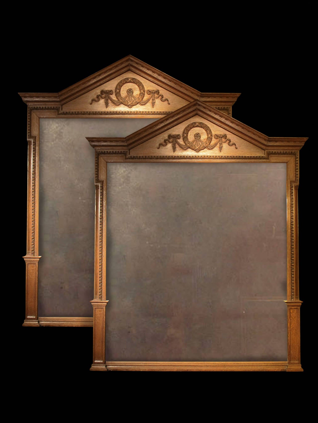 Pair Mid-victorian Architectural Oak Mirrors. English, Late 19th Century