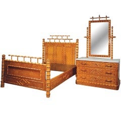 Antique American Faux Bamboo Maple Bed