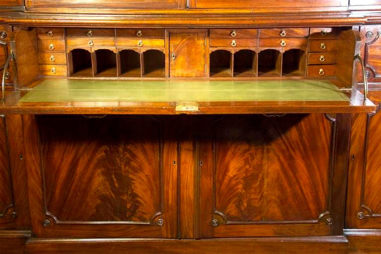 George III Mahogany Breakfront Bookcase Secretaire. English, Circa 1770 For Sale 1