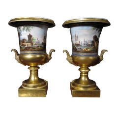 Pair of Paris Porcelain Campana Vases French, Early 19th Century