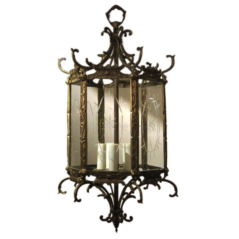 Regency Style Gilt Brass Hall Lantern For Sale