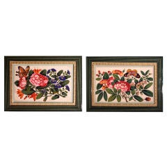Set 6 Chinese Floral Paintings in Green Frames