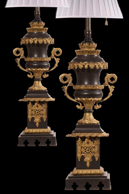 Pair Charles X Ormolu and Bronze Urn Lamps, Circa 1830