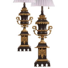 Pair Charles X Ormolu and Bronze Urn Lamps, Circa 1830