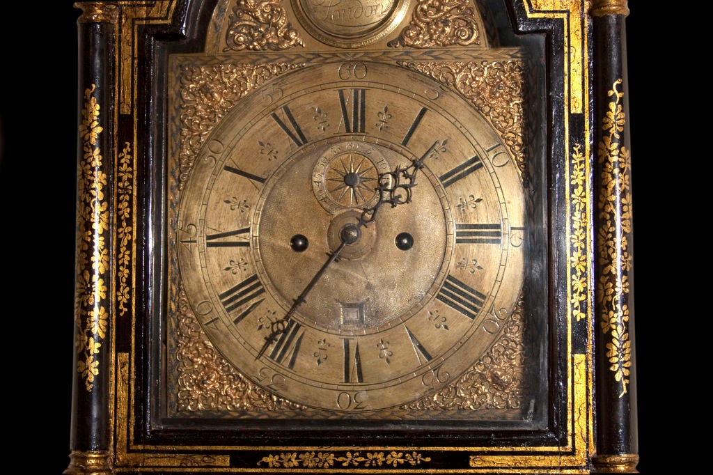 British Georgian Japanned and Parcel-Gilt Long Case Clock, Mid-18th Century For Sale