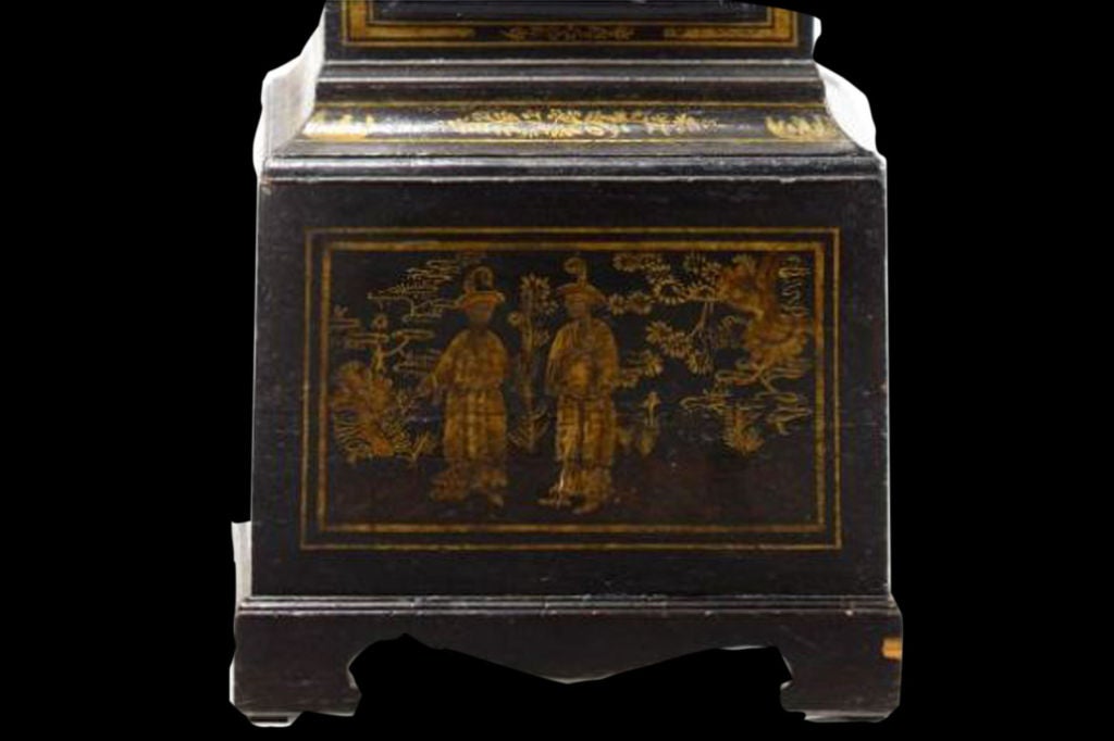 18th Century and Earlier Georgian Japanned and Parcel-Gilt Long Case Clock, Mid-18th Century For Sale