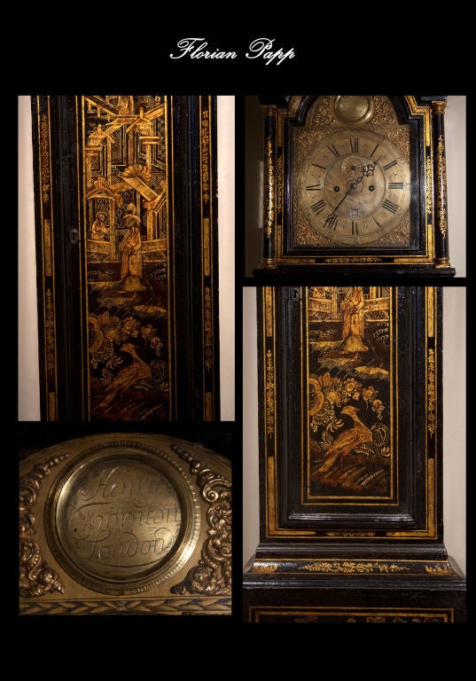 Georgian Japanned and Parcel-Gilt Long Case Clock, Mid-18th Century For Sale 1