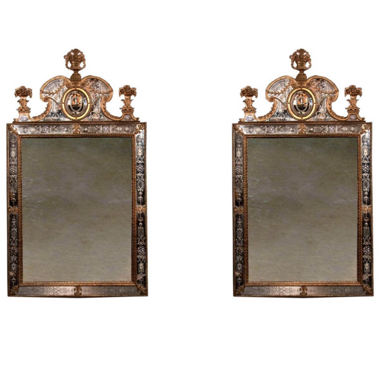 Fine Pair of Swedish Gilt Metal Mirrors after Gustav Precht, 19th Century For Sale