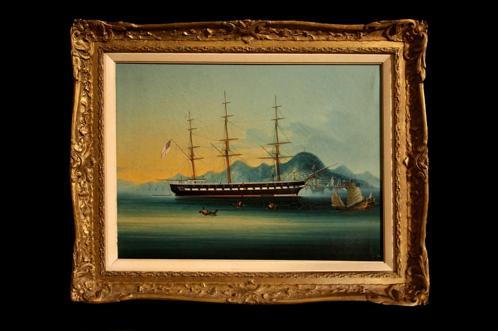 Chinese Export Oil Painting, Late 18th Century In Excellent Condition In New York, NY