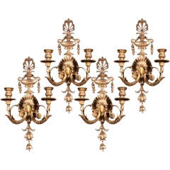 Set 4 Adam Neoclassical Style Bronze Sconces. English, 19th C