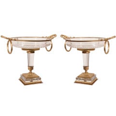 PAIR French Gilt Bronze and Crystal Tazzas