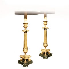 Pair French Bronze Candlestick Lamps