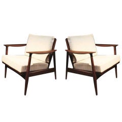 Retro Pair Danish Modern Chairs With Ottoman, Circa 1950s