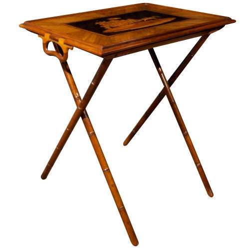 Italian Marquetry Inlaid Folding Tray Table For Sale