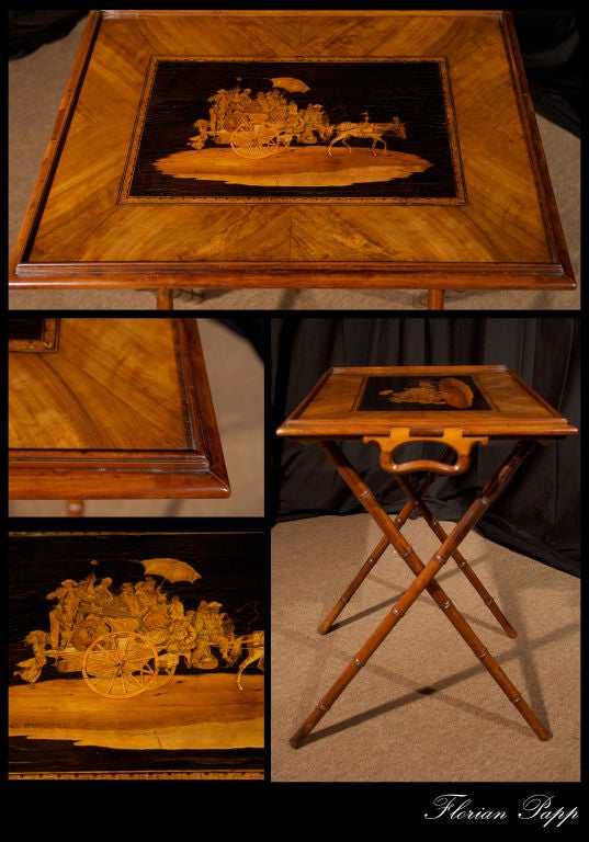 Italian Marquetry Inlaid Folding Tray Table For Sale 2