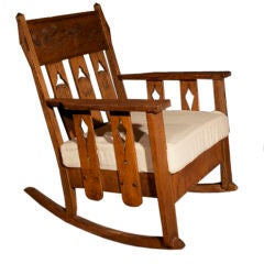 Arts and Crafts Carved Oak Rocking Chair